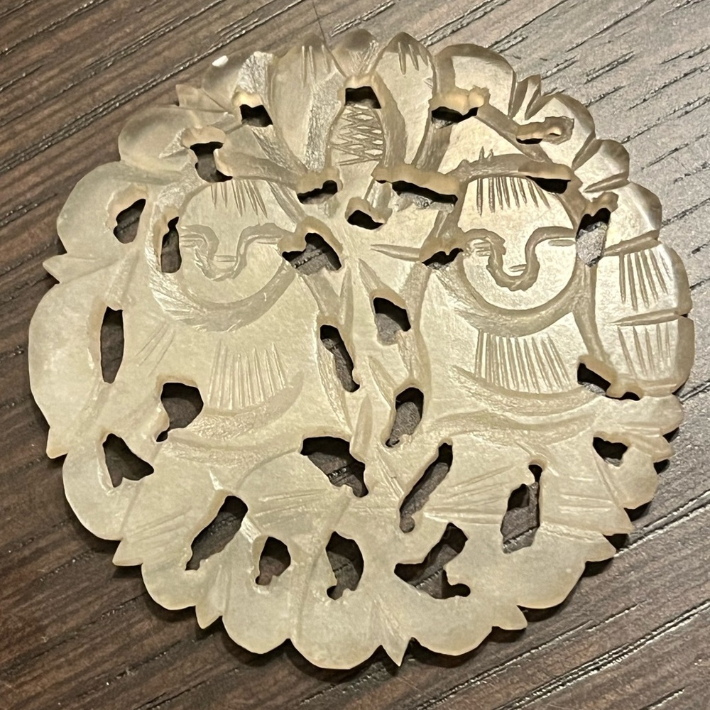White Possibly Jade Circular Chinese Pendent Medallion